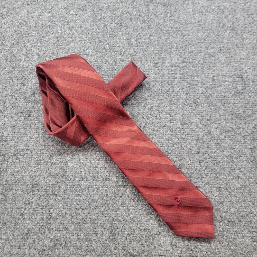 Pierre Cardin Mens Burgundy Red Striped Necktie Vintage 70s Logo Formal Tie